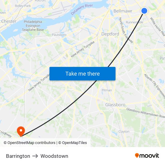 Barrington to Woodstown map