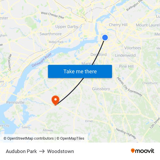 Audubon Park to Woodstown map