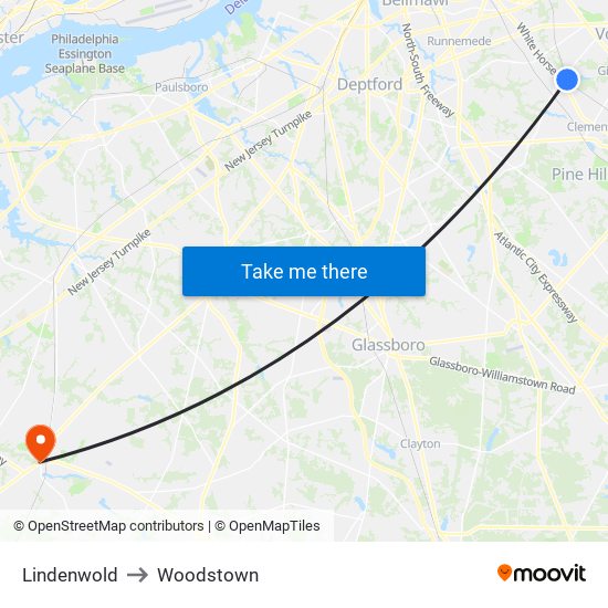 Lindenwold to Woodstown map