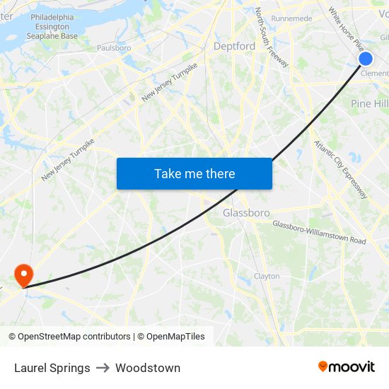 Laurel Springs to Woodstown map