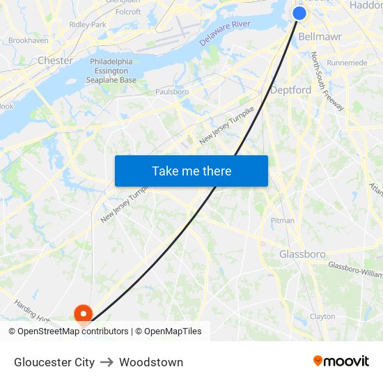 Gloucester City to Woodstown map