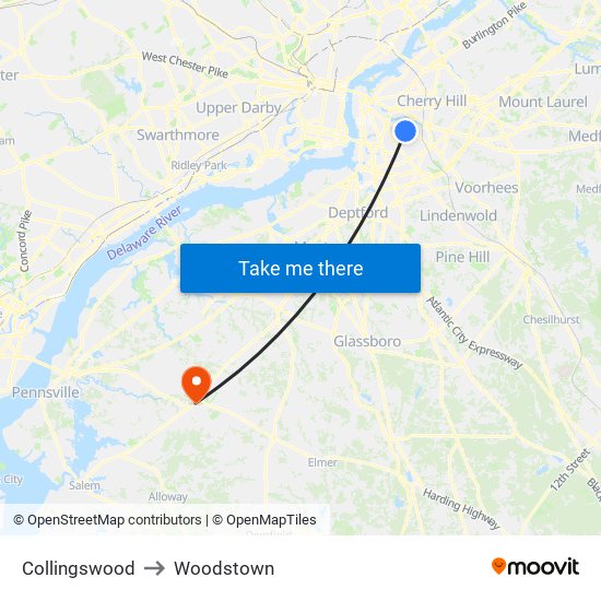 Collingswood to Woodstown map