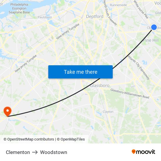 Clementon to Woodstown map