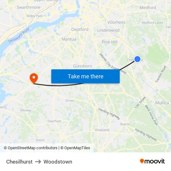 Chesilhurst to Woodstown map