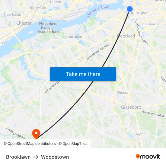 Brooklawn to Woodstown map
