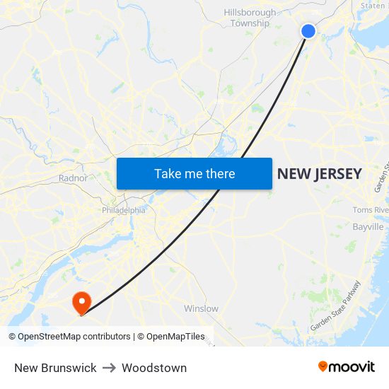 New Brunswick to Woodstown map