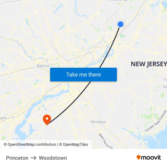 Princeton to Woodstown map