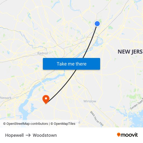 Hopewell to Woodstown map
