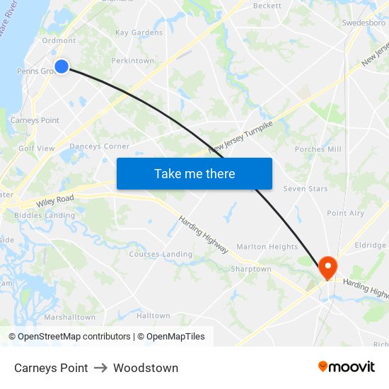 Carneys Point to Woodstown map