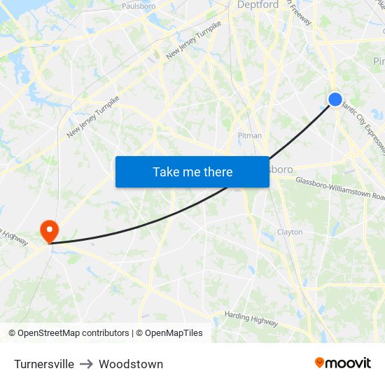 Turnersville to Woodstown map