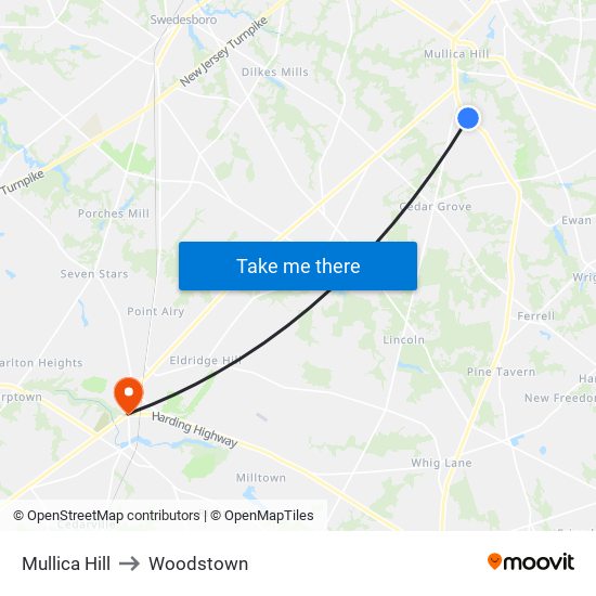 Mullica Hill to Woodstown map