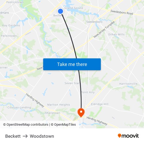 Beckett to Woodstown map