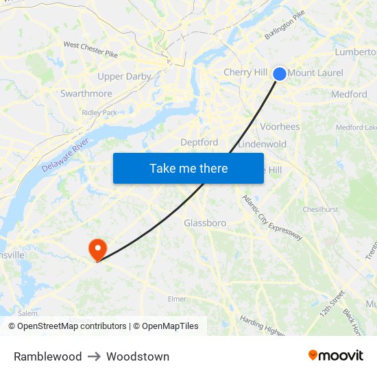 Ramblewood to Woodstown map