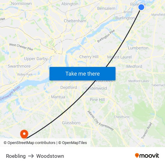 Roebling to Woodstown map