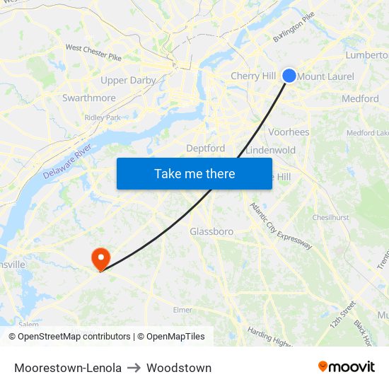 Moorestown-Lenola to Woodstown map
