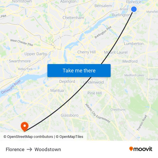 Florence to Woodstown map