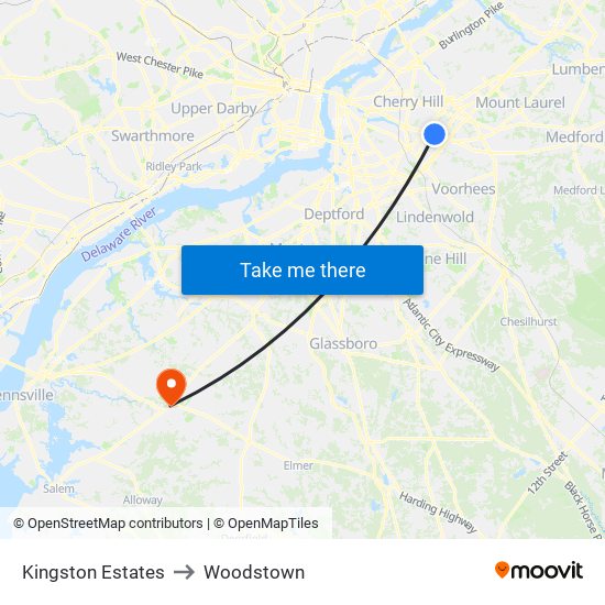 Kingston Estates to Woodstown map