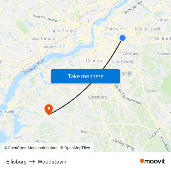 Ellisburg to Woodstown map