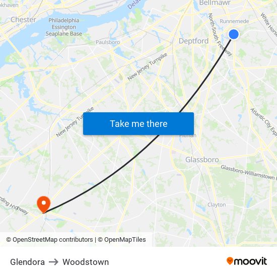 Glendora to Woodstown map