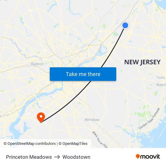 Princeton Meadows to Woodstown map