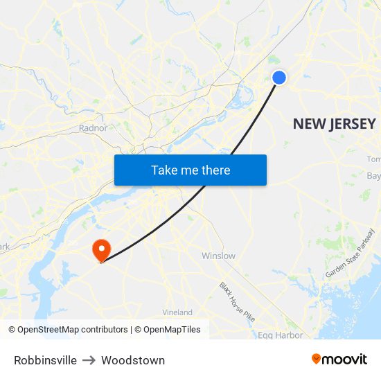 Robbinsville to Woodstown map