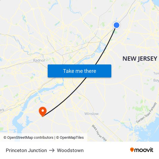 Princeton Junction to Woodstown map
