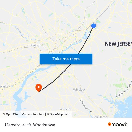 Mercerville to Woodstown map