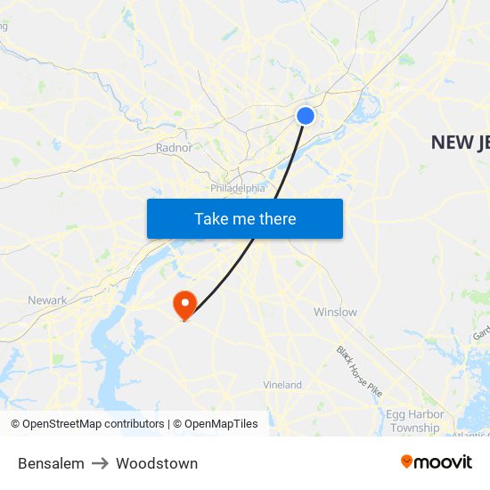 Bensalem to Woodstown map