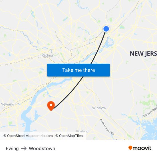 Ewing to Woodstown map