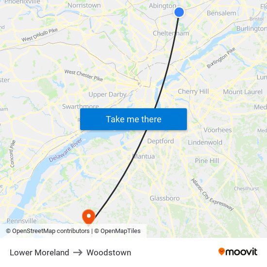 Lower Moreland to Woodstown map