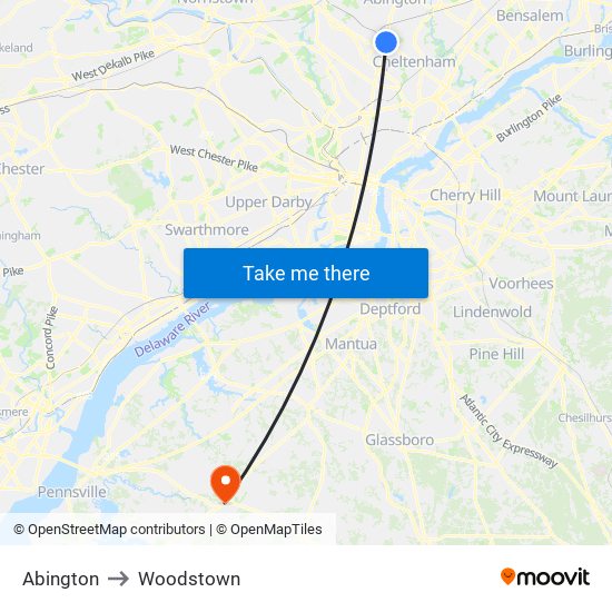 Abington to Woodstown map