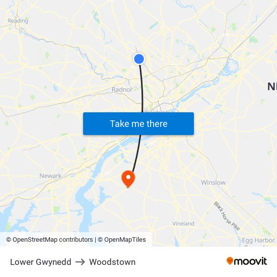 Lower Gwynedd to Woodstown map