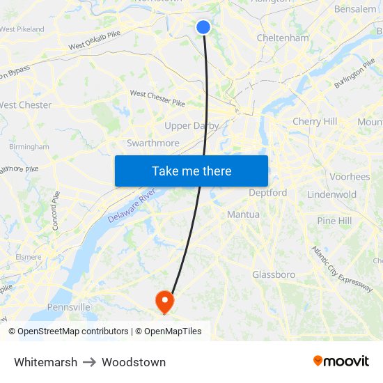 Whitemarsh to Woodstown map