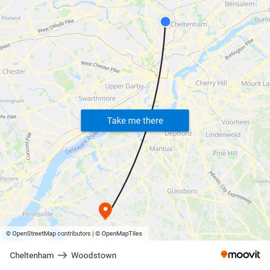 Cheltenham to Woodstown map