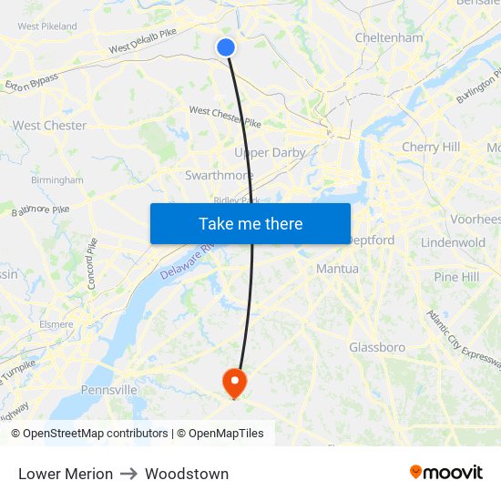Lower Merion to Woodstown map