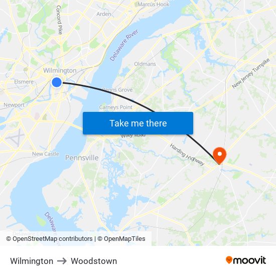 Wilmington to Woodstown map