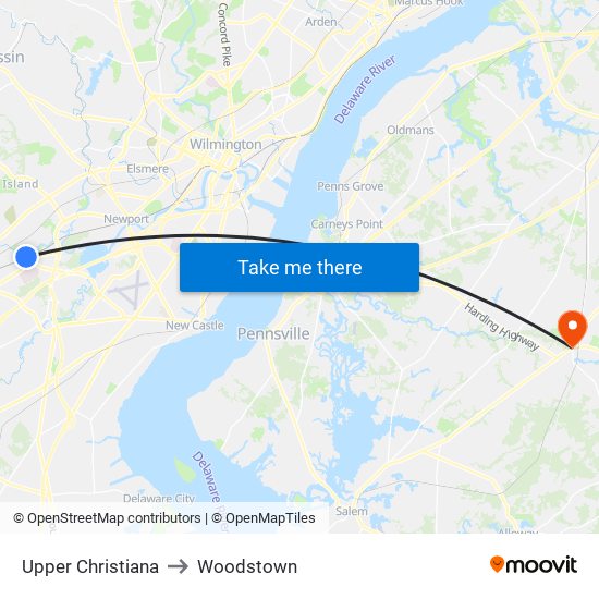 Upper Christiana to Woodstown map