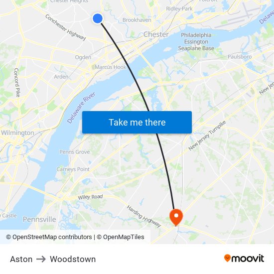 Aston to Woodstown map