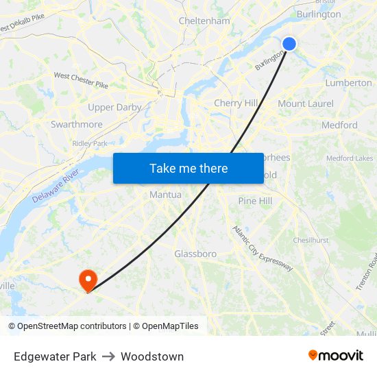 Edgewater Park to Woodstown map
