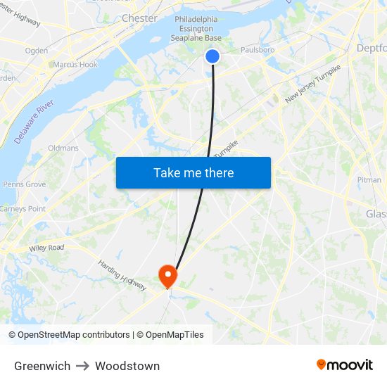 Greenwich to Woodstown map
