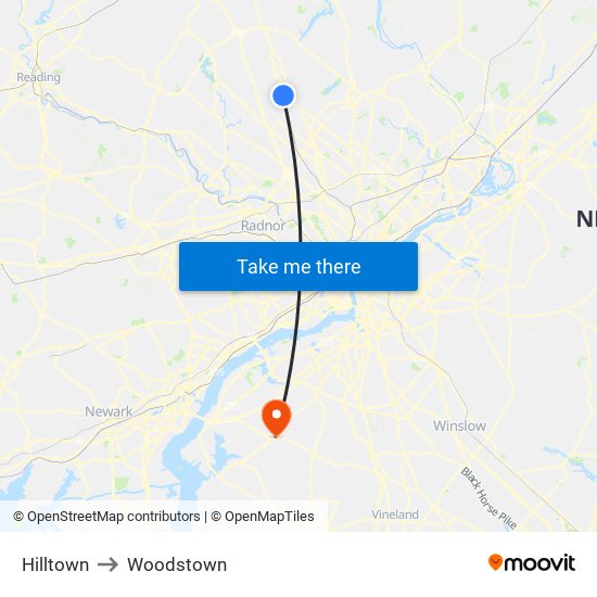 Hilltown to Woodstown map