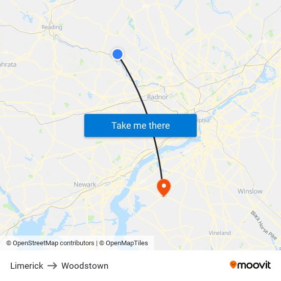 Limerick to Woodstown map