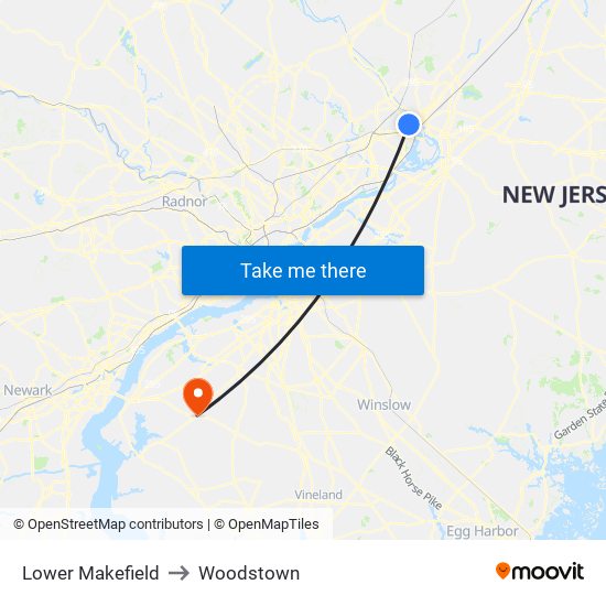 Lower Makefield to Woodstown map