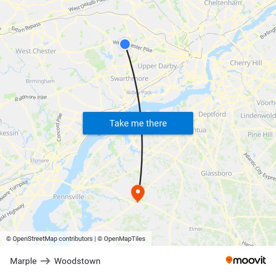 Marple to Woodstown map