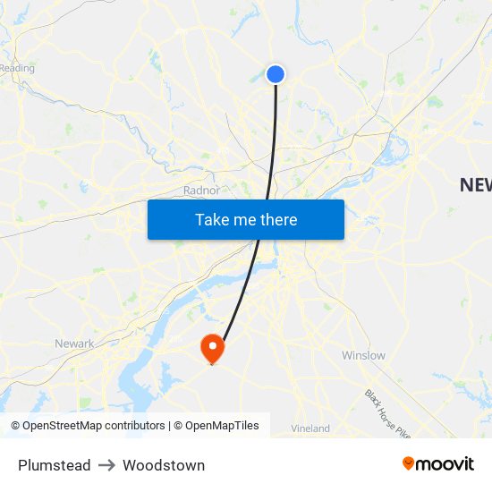 Plumstead to Woodstown map