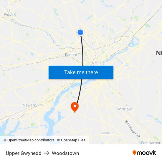 Upper Gwynedd to Woodstown map