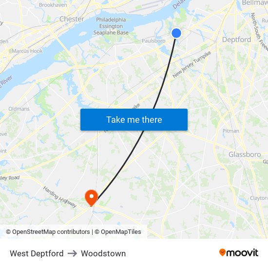 West Deptford to Woodstown map