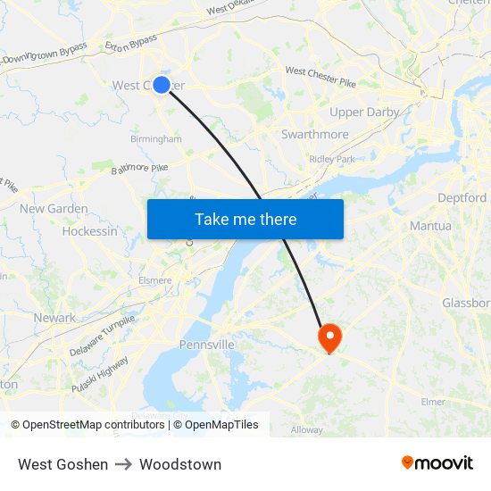 West Goshen to Woodstown map