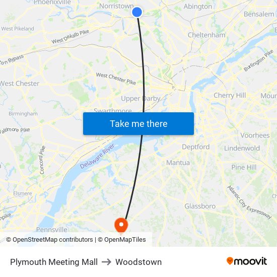 Plymouth Meeting Mall to Woodstown map