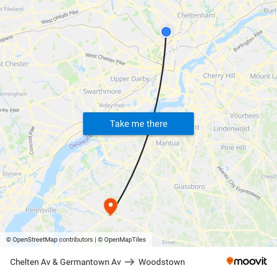 Chelten Av & Germantown Av to Woodstown map